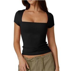 Black square neck fitted tee